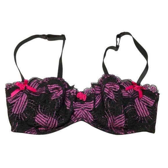 CHANTAL THOMASS Victoria Secret Women Underwire Bra Sz 34C Pink Black Lace 2-27 - Picture 1 of 8